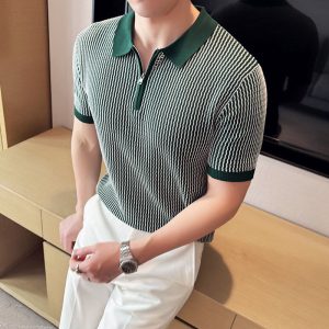 2025 summer new European knitted lapel poio short sleeve light luxury trend – Image 4