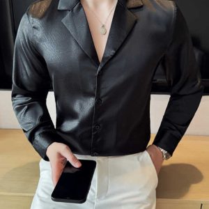 Shirt, men's long sleeves, spring and autumn style, Korean trendy personality, suit collar, shirt, handsome, slim hairstylist, handsome inch clothes – Image 3