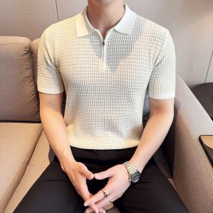 2025 summer new European knitted lapel poio short sleeve light luxury trend – Image 5