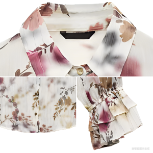 ZA2025 Spring New Arrival Women's Metallic Line Print Lapel Long Sleeve Translucent Layered Shirt – Image 4