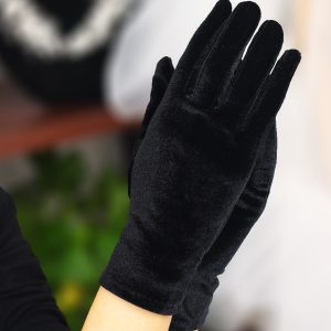 Hepburn style rétro noir velours gants simple robe de mariée studio photo maquillage spectacle photo props WG030 – Image 3
