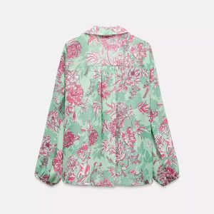 ZA Autumn New Women's Lapel Long Sleeve Wrap Breasted Design Sense Flower Print Drape Shirt 8186752 – Image 4