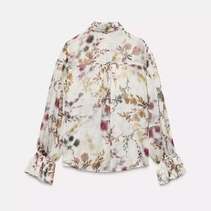 ZA2025 Spring New Arrival Women's Metallic Line Print Lapel Long Sleeve Translucent Layered Shirt – Image 7