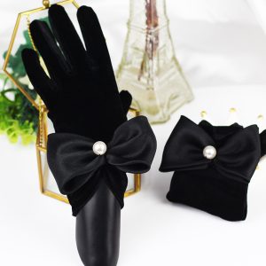 Hepburn style rétro noir velours gants simple robe de mariée studio photo maquillage spectacle photo props WG030 – Image 6