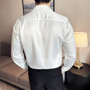 Shirt, men's long sleeves, spring and autumn style, Korean trendy personality, suit collar, shirt, handsome, slim hairstylist, handsome inch clothes – Image 4