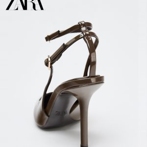 Printemps Nouvelles Femmes Chaussures En cuir verni vert kaki à bout pointu, sandales à talons aiguilles, et la sœur royale sont belles – Image 5