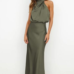 Spring and summer hot sale cross-border satin women's temperament elegant celebrity dress French high-end light evening dress – Image 6
