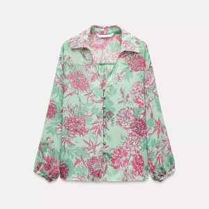 ZA Autumn New Women's Lapel Long Sleeve Wrap Breasted Design Sense Flower Print Drape Shirt 8186752 – Image 3