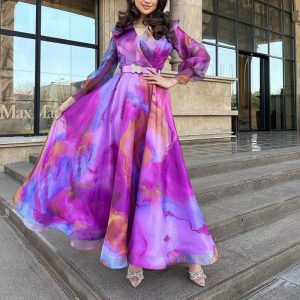 New European and American Foreign Trade Printed Large Pendulum Mesh Dress Commuter European and American Plus Size Women's Dress – Image 4