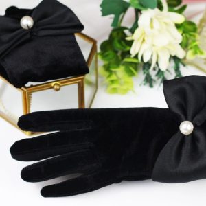 Hepburn style rétro noir velours gants simple robe de mariée studio photo maquillage spectacle photo props WG030 – Image 5