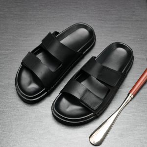 Slippers men's summer cowhide casual thick-soled sandals wear non-slip breathable velcro slippers men – Image 3