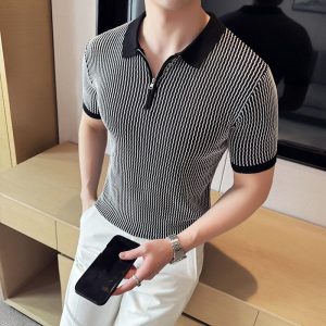 2025 summer new European knitted lapel poio short sleeve light luxury trend – Image 3