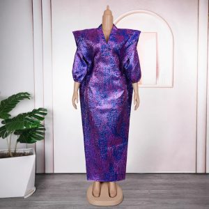 Jacquard cloth loose version robe cross border foreign trade africa women's plus size dress headscarf – Image 3