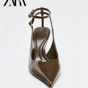 Printemps Nouvelles Femmes Chaussures En cuir verni vert kaki à bout pointu, sandales à talons aiguilles, et la sœur royale sont belles – Image 4
