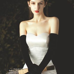 WG011 Nouveau Hepburn Velours Noir Long Satin Mariage Gants Robe Studio Photo Modélisation Photo Show – Image 4