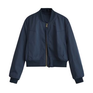 Zilu trendy products European and American style new American retro round neck double zipper baseball jersey short cardigan long sleeve jacket women – Image 3