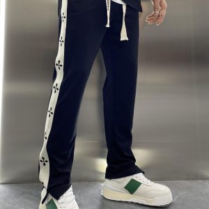 2025 spring new spliced webbing cuffs zipper pattern straight leg athleisure pants men's loose long pants tide – Image 3