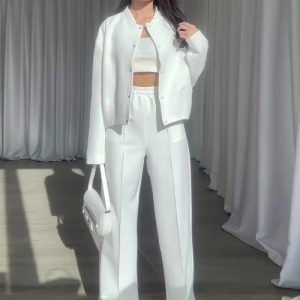 European and American cross-border women's clothing 2025 autumn and winter new fashion button loose jacket comfortable and versatile slacks suit – Image 3