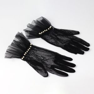 Gants de mariée courts en dentelle française blanc perle dentelle dîner de mariage robe de mariée principale accessoires vintage WG048 – Image 3