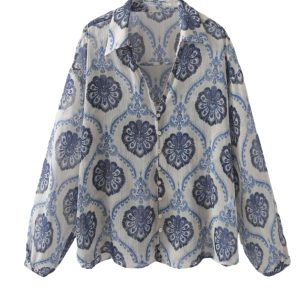 KASLEAD New Women's European and American Style Fashion Versatile Metallic Thread Print Shirt 2460118 – Image 5
