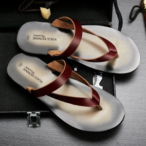 Large dock layer cowhide summer slippers men's non-slip casual leather flip-flops trendy breathable clip-on beach shoes – Image 4