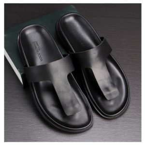 European station slippers men's summer men's sandals flip flops men's tide leather simple British beach shoes thick bottom slippers – Image 4