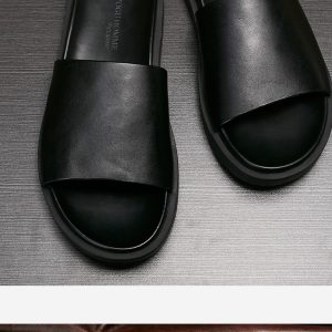 European station British leisure summer sandals and slippers leather sandals and slippers flat bottom thick bottom word drag beach shoes tide drag – Image 5