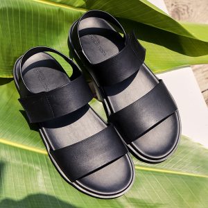 European station summer thick-bottomed muffin sandals first layer leather tide shoes beach casual breathable non-slip wild sandals men – Image 3