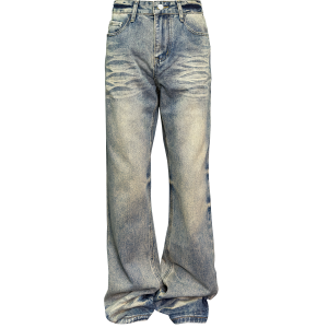 Down Minority Niche Design Yellow Clay Stained Volcanic Ice Jeans American high street vibe trousers – Image 4