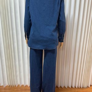 Foreign trade European and American women's clothing Amazon cross-border new lapel pocket cardigan long sleeve top straight leg trouser set – Image 7