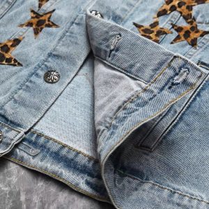 25 ANCIENT DESERTPLANTS LEOPARD PRINT STAR LAPEL DENIM JACKET JACKET CARDIGAN UNISEX CASUAL – Image 4