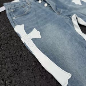 Zhigu 2025 new cross leather hardware jeans, trousers, slacks, slightly flared, white goddess color – Image 5
