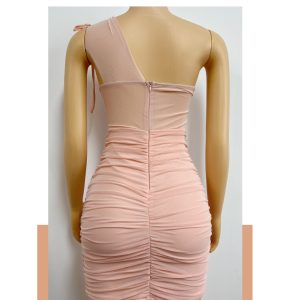 Cross-border, European, American, foreign trade, niche design temperament, slanted shoulders, evening dresses, hollow sexy, slim royal sister pleated hip skirt – Image 7