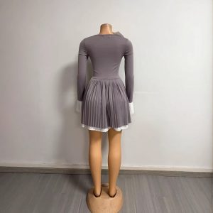 Amazon cross-border Europe and the United States new color-blocked buttons low cut sexy waist pleated dress foreign trade women's clothing wholesale – Image 4