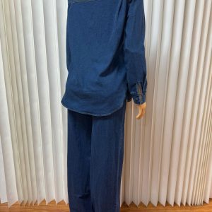 Foreign trade European and American women's clothing Amazon cross-border new lapel pocket cardigan long sleeve top straight leg trouser set – Image 6