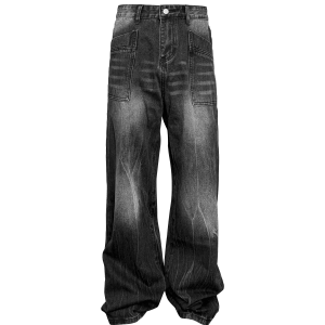 Down Minority Niche Design Straight Crack Jeans Washed Whipped White Wide-Leg CleanFit Trousers – Image 3