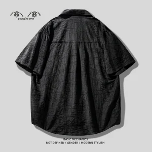 Italian haute couture non-iron texture ice silk thin short sleeve shirt men's summer loose American casual shirt men – Image 4