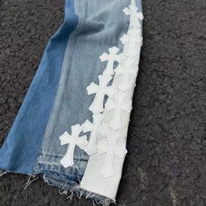 Zhigu 2025 new cross leather hardware jeans, trousers, slacks, slightly flared, white goddess color – Image 4