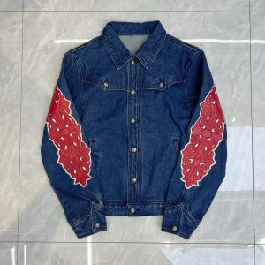 25 DESERTPLANTS Scarlet Leather Cross Lapel Denim Jacket Cardigan Jacket Unisex – Image 5