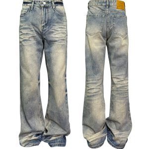 Down Minority Niche Design Yellow Clay Stained Volcanic Ice Jeans American high street vibe trousers – Image 5