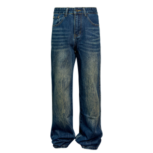 Down minority Summer Washed Moss Cracked Jeans Niche design dark blue distressed trousers – Image 4