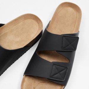 ZARZCXY Men's Shoes Black Velcro Leather Slippers Casual Flat Flip Flops Men's Sandals Beach Shoes – Image 4