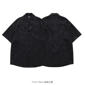 From Mars Dark Rose New Chinese Design Pattern Short Sleeve Shirt Men's and Women's Loose Casual Shirt – Image 3