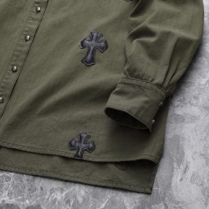 Patchwork embroidered shirt jacket loose fit European and American fashion brand shirt fog high street metal button trend – Image 4