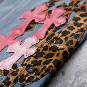 25 DESERTPLANTS pink leopard print cross jeans, trousers, trousers, unisex – Image 4