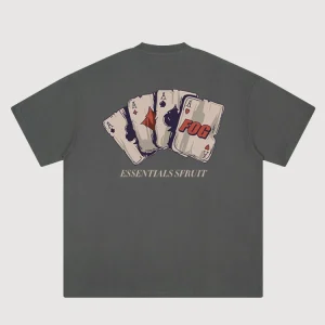 ESSENTIALS Playing Cards Short Sleeve American High Street Vintage T-Shirt Men's and Women's Cotton Couple Loose Half Sleeve Tide FOG – Image 5