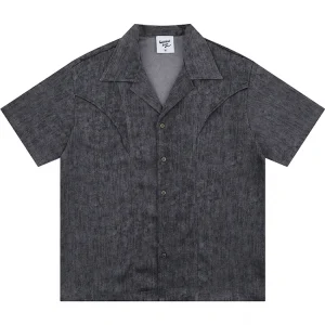 From Mars Empty Pop Simple Short Sleeve Shirt Cuban Collar Loose Casual Versatile Cardigan BF – Image 5
