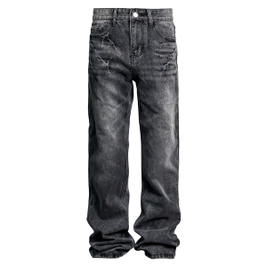 Down Minority niche design premium dark gray lightning jeans slightly flared small leg trousers – Image 3