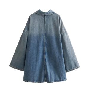 cross-border foreign trade European and American women's clothing summer new simple fashion personality loose long-sleeved denim dress – Image 6