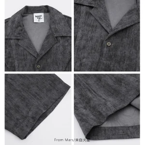 From Mars Empty Pop Simple Short Sleeve Shirt Cuban Collar Loose Casual Versatile Cardigan BF – Image 4